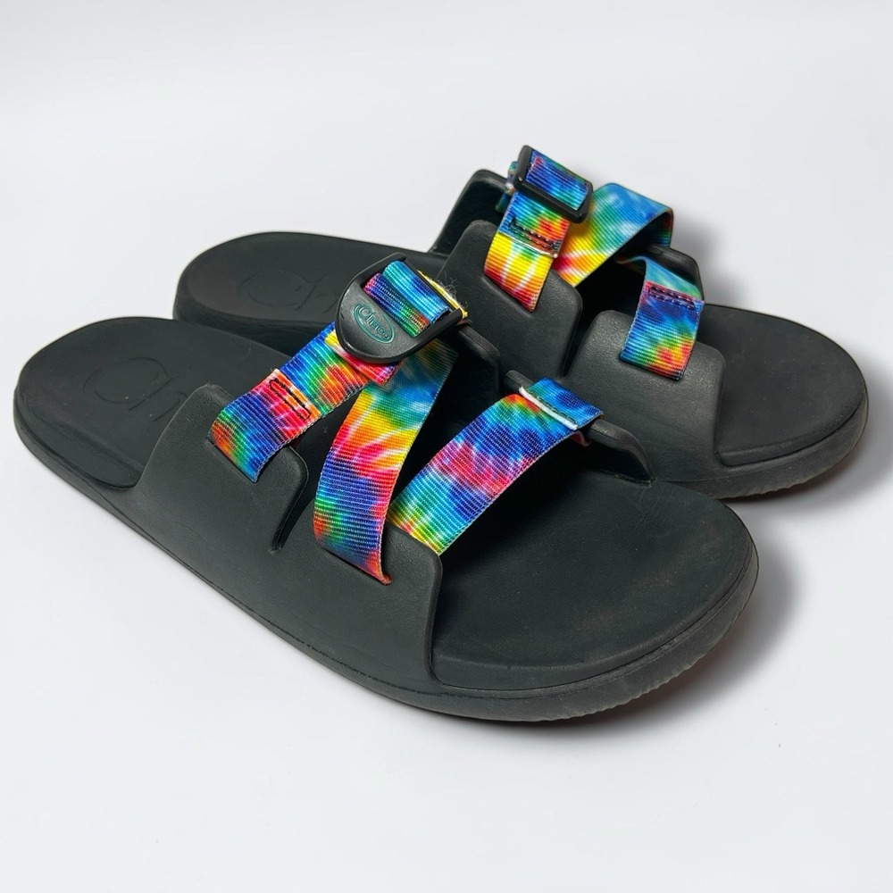 Chaco Chillos Kids Youth 6 Slide Sandal Tie Dye Black/Rainbow Nylon Slip On